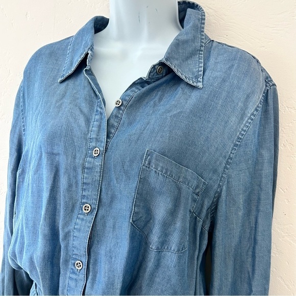 CHELSEA & THEODORE Chambray Denim Utility Button-top Tie Waist Romper Size L - Picture 4 of 11